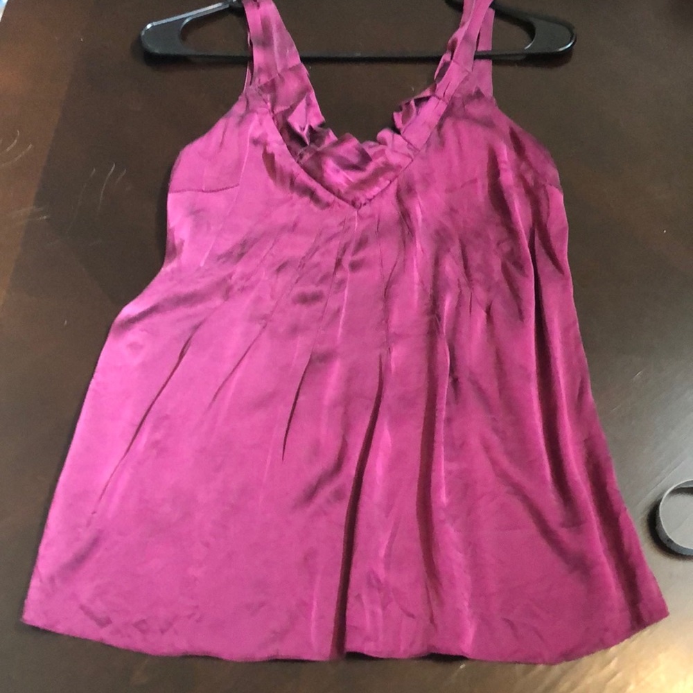 100% Silk camisole top w ruffle detail wine color fabulous sun burst type stitch